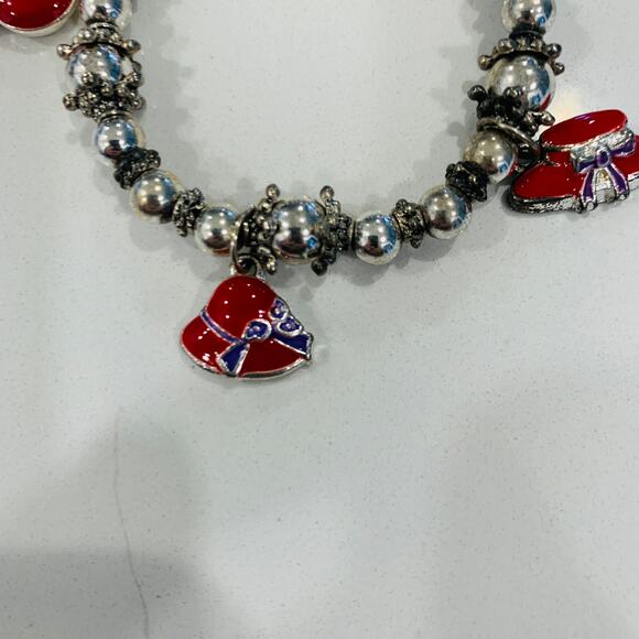 Red Hat Society Silver & Red  Stretch Charm Bracelet OSFA - Picture 4 of 5
